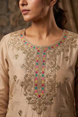 Cream premium chinon embroidered sharara suit with dupatta 2