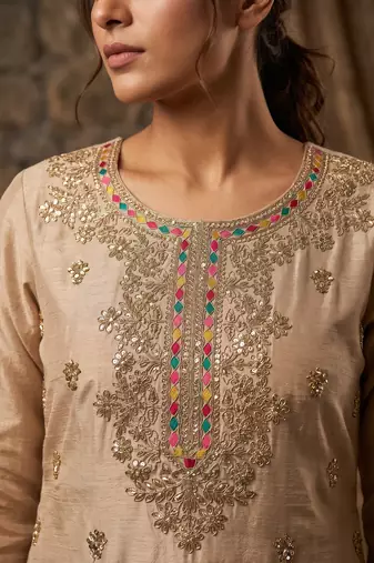 Cream premium chinon embroidered sharara suit with dupatta
