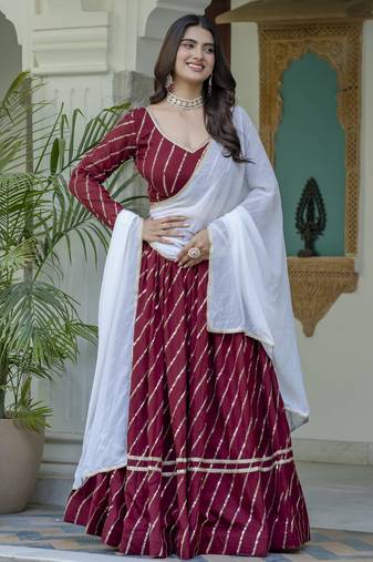 Maroon embroidered Lehenga Choli