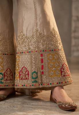 Cream premium chinon embroidered sharara suit with dupatta 3