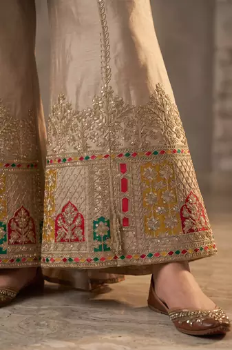 Cream premium chinon embroidered sharara suit with dupatta