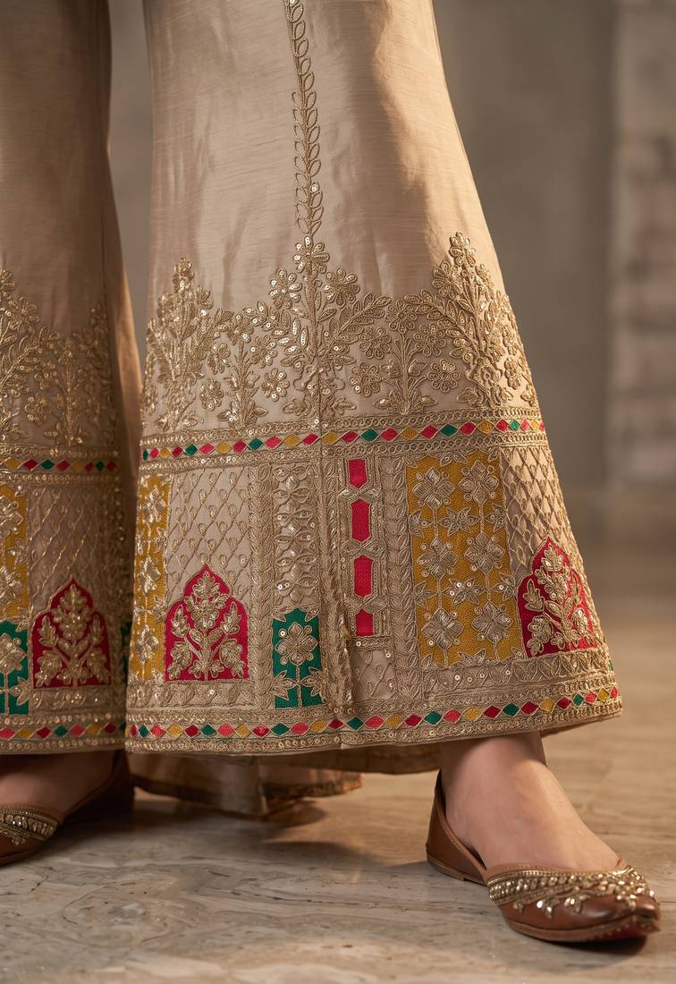 Cream premium chinon embroidered sharara suit with dupatta