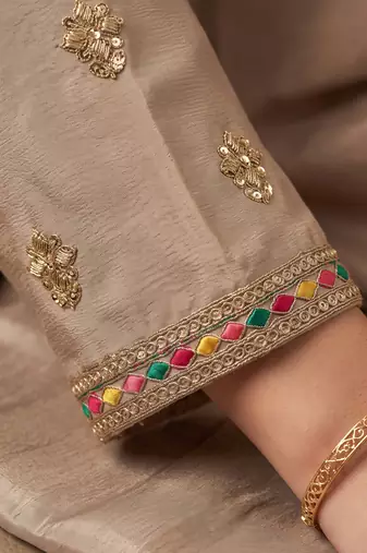 Cream premium chinon embroidered sharara suit with dupatta