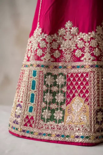 Rani pink premium chinon embroidered sharara suit with dupatta