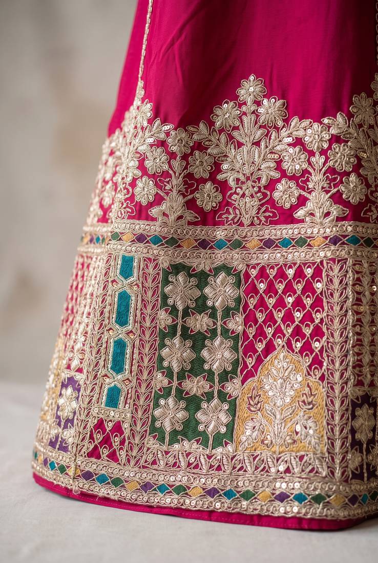Rani pink premium chinon embroidered sharara suit with dupatta