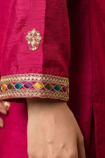 Rani pink premium chinon embroidered sharara suit with dupatta