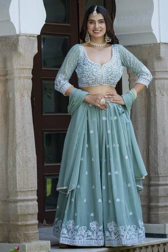 Green embroidered Party Wear Lehenga Choli 