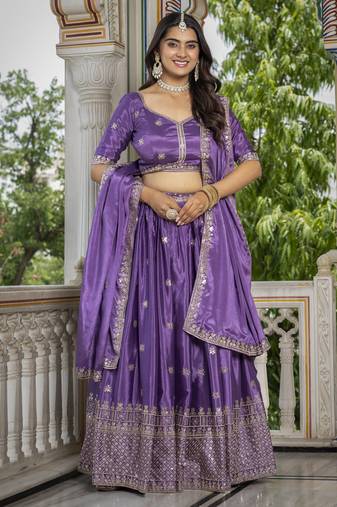 Lavender embroidered Party Wear Lehenga Choli 