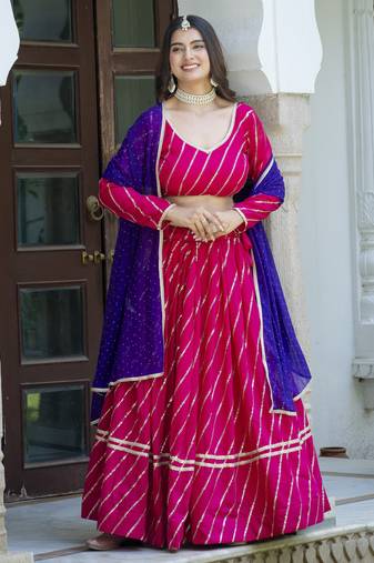 Pink embroidered sequin art silk navratri lehenga choli for Women