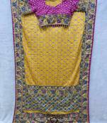 Yellow Color Gold Zari And Ribbon Work And Mirror & Diamond Work With Beautiful Print Chinnon Saree