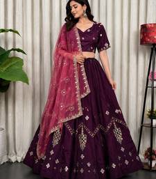 Wine Color Embroidery malti Thred work and sequins work  Roman silk blend Lahenga Choli Set