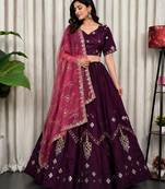 Wine Color Embroidery malti Thred work and sequins work  Roman silk blend Lahenga Choli Set
