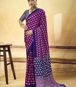 Magenta satin ajrakh printed casual wear saree
