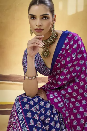 Magenta satin ajrakh printed casual wear saree