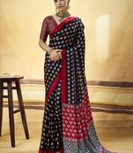 Black satin ajrakh printed casual wear saree