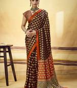 Brown satin ajrakh printed casual wear saree