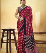Red satin ajrakh printed casual wear saree