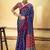 Navy blue satin ajrakh printed casual wear saree