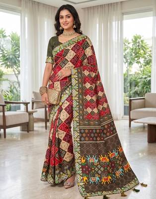 Multi Color Beautiful 3Mm & 5Mm Sequins And Jari Dori Embroidered Lace Border Silk Blend Saree 1