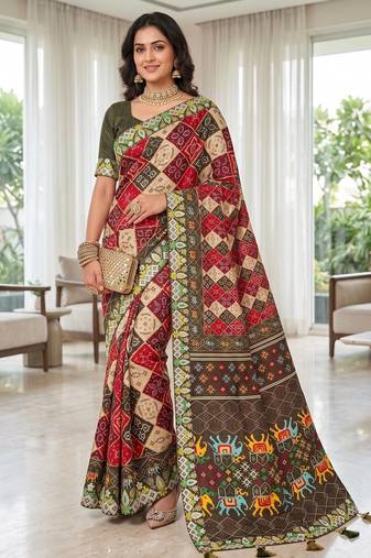 Multi Beautiful 3Mm & 5Mm Sequins And Jari Dori Embroidered Lace Border Silk Blend Saree
