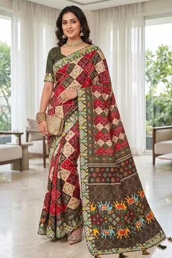 Multi Color Beautiful 3Mm & 5Mm Sequins And Jari Dori Embroidered Lace Border Silk Blend Saree