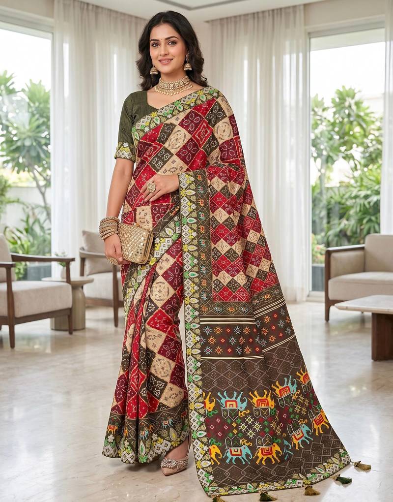 Multi Color Beautiful 3Mm & 5Mm Sequins And Jari Dori Embroidered Lace Border Silk Blend Saree