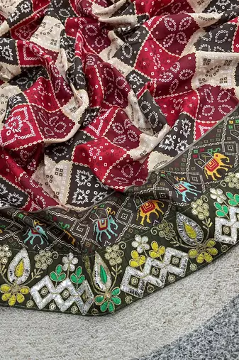 Multi Color Beautiful 3Mm & 5Mm Sequins And Jari Dori Embroidered Lace Border Silk Blend Saree