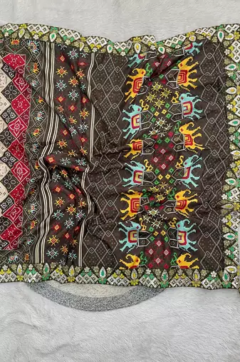 Multi Color Beautiful 3Mm & 5Mm Sequins And Jari Dori Embroidered Lace Border Silk Blend Saree