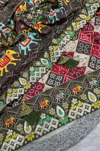 Multi Color Beautiful 3Mm & 5Mm Sequins And Jari Dori Embroidered Lace Border Silk Blend Saree