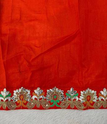 Red Color Beautiful 3Mm & 5Mm Sequins And Jari Dori Embroidered Lace Border Silk Blend Saree 2