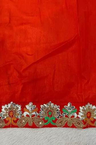 Red Color Beautiful 3Mm & 5Mm Sequins And Jari Dori Embroidered Lace Border Silk Blend Saree