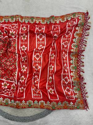 Red Color Beautiful 3Mm & 5Mm Sequins And Jari Dori Embroidered Lace Border Silk Blend Saree 3