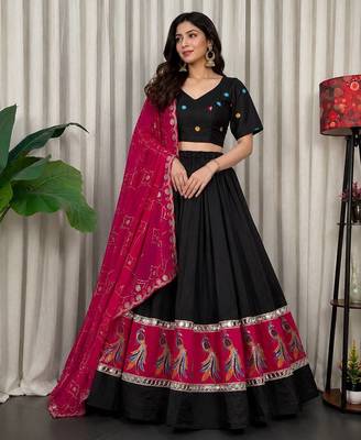 Black Embroidery sequin and foil mirar Vichitra silk blend Lahenga choli Set 1