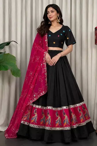 Black Embroidery sequin and foil mirar Vichitra silk blend Lahenga choli Set