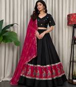 Black Embroidery sequin and foil mirar Vichitra silk blend Lahenga choli Set