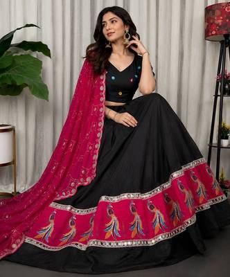 Black Embroidery sequin and foil mirar Vichitra silk blend Lahenga choli Set 2