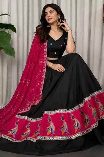 Black Embroidery sequin and foil mirar Vichitra silk blend Lahenga choli Set