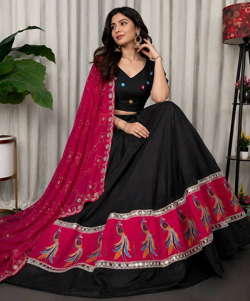 Black Embroidery sequin and foil mirar Vichitra silk blend Lahenga choli Set