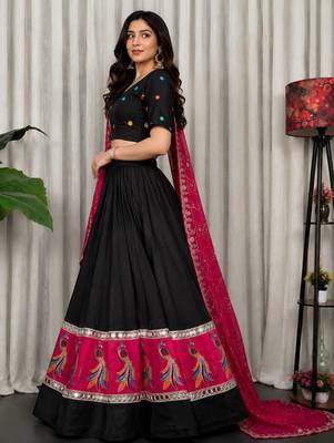 Black Embroidery sequin and foil mirar Vichitra silk blend Lahenga choli Set 3