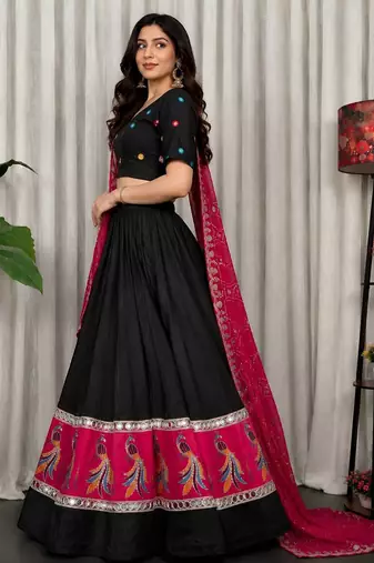 Black Embroidery sequin and foil mirar Vichitra silk blend Lahenga choli Set