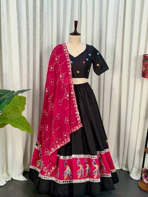Black Embroidery sequin and foil mirar Vichitra silk blend Lahenga choli Set 5