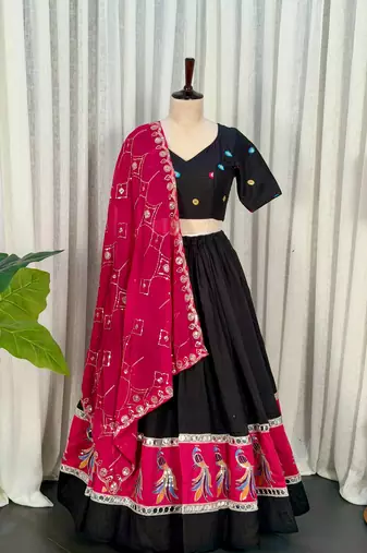 Black Embroidery sequin and foil mirar Vichitra silk blend Lahenga choli Set