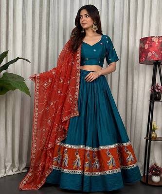 Morpich Embroidery sequin and foil mirar Vichitra silk blend Lahenga choli Set 1