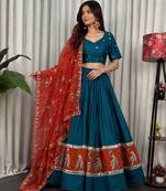 Morpich Embroidery sequin and foil mirar Vichitra silk blend Lahenga choli Set