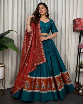 Morpich Embroidery sequin and foil mirar Vichitra silk blend Lahenga choli Set 2