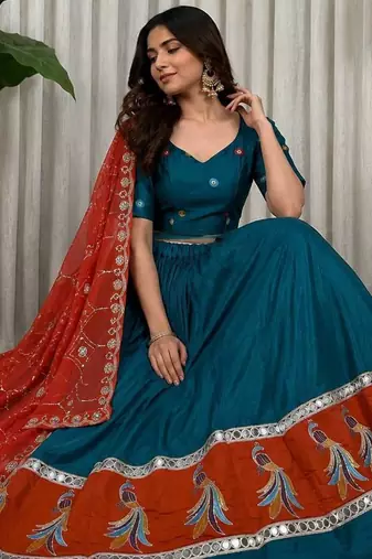 Morpich Embroidery sequin and foil mirar Vichitra silk blend Lahenga choli Set