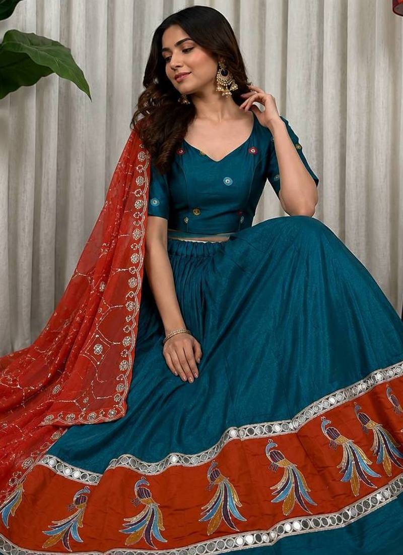 Morpich Embroidery sequin and foil mirar Vichitra silk blend Lahenga choli Set