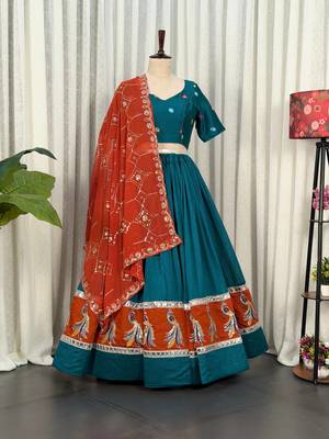 Morpich Embroidery sequin and foil mirar Vichitra silk blend Lahenga choli Set 5