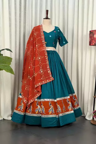 Morpich Embroidery sequin and foil mirar Vichitra silk blend Lahenga choli Set
