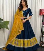 Navy Blue Embroidery sequin and foil mirar Vichitra silk blend Lahenga choli Set